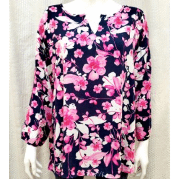 Ladies 2-Color Floral V-Neck Cotton Blouse (Dozen Pack) - Image 2