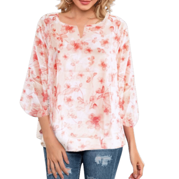 Ladies 2-Color Floral V-Neck Cotton Blouse (Dozen Pack)