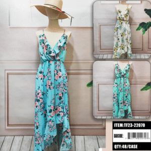 Ladies Mixed Three-Color Rose Ruffle Maxi Dress (Dozen Pack)
