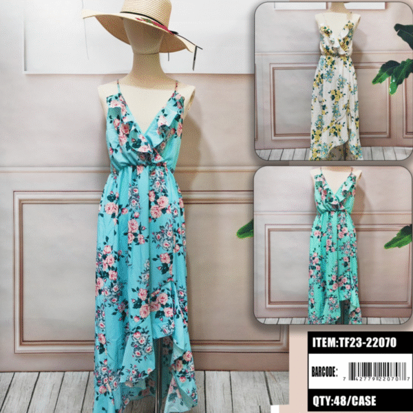 Ladies Mixed Three-Color Rose Ruffle Maxi Dress (Dozen Pack)