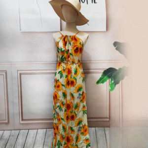 Beige Sunflower Cotton Dress (Dozen Pack)