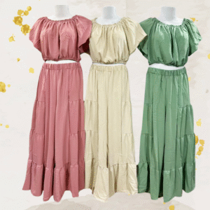 Ladies 3-Color Tiered Maxi Skirt Set (Dozen Pack)