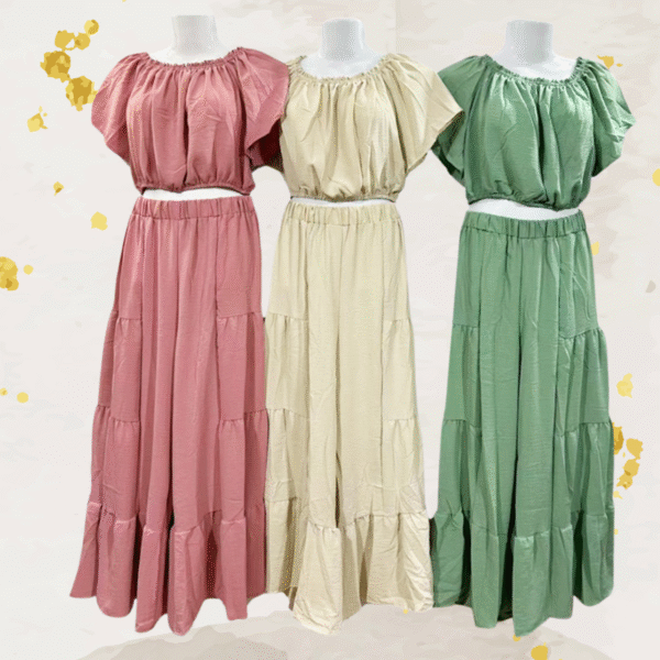 Ladies 3-Color Tiered Maxi Skirt Set (Dozen Pack)